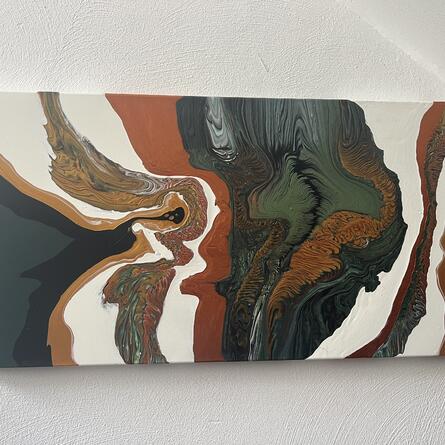 Acryl Pouring in Grün und Kupfer mit schwarz/weiß 