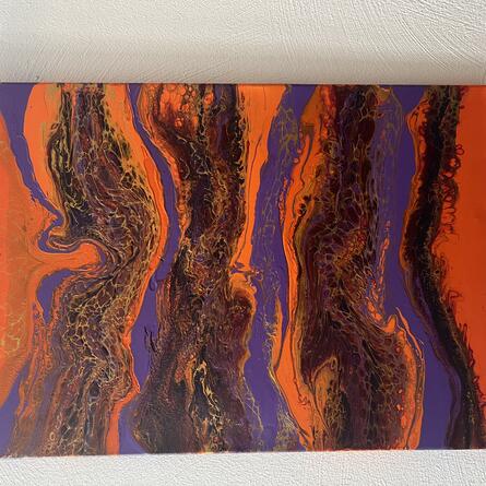 Buntes Acryl-Pouringbild lila und orange 